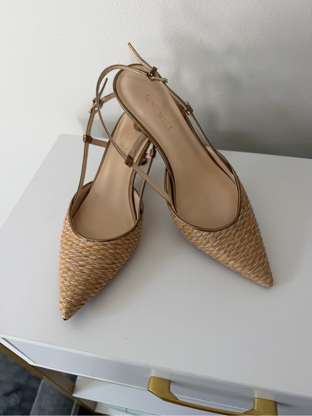 Nine West Tan Woven Pointed Slingback Flats